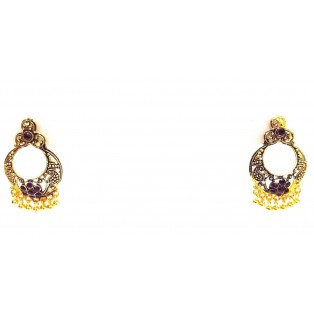 Golden Oxidized Earring Jhumka Jhumki Push Back Drop Dangle - III Violet Stones